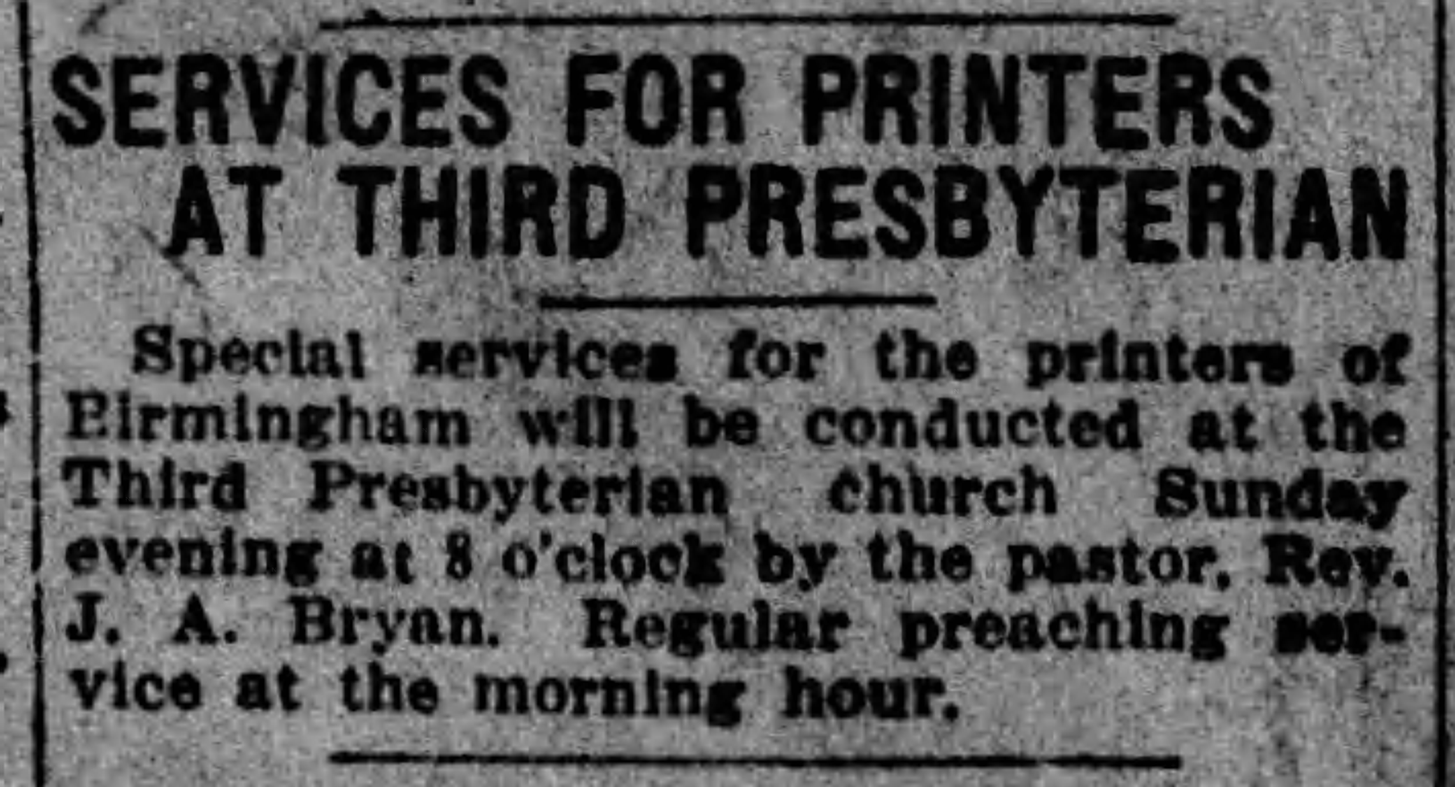 Services for Printers at Third Presbyterian Church